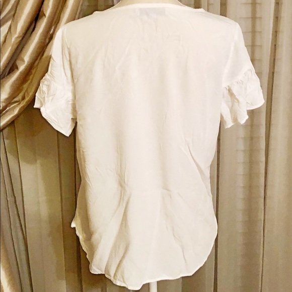 LOFT White Blouse with Blue Floral Embroidery - Picture 3 of 5